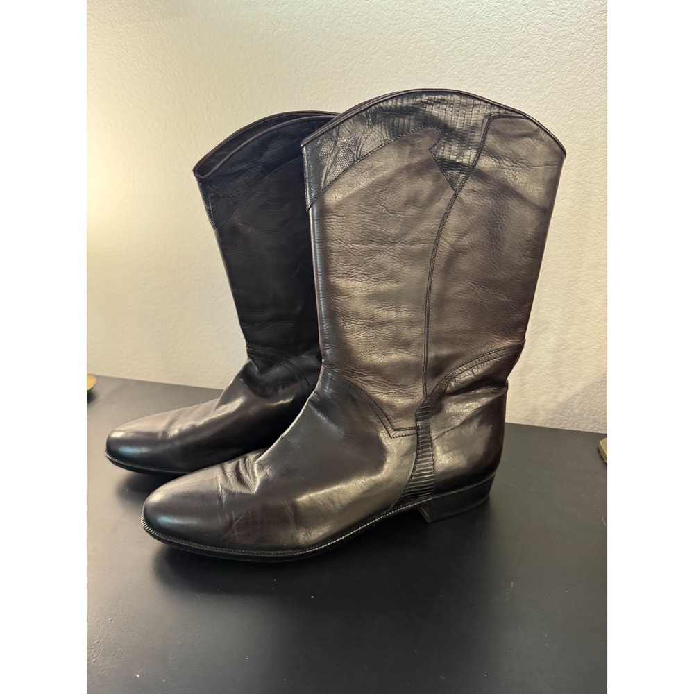 Lorenzo Banfi Men's 11.5 M Boot Black Leather Round Toe Mid Calf Cowbody Western - Picture 5 of 14